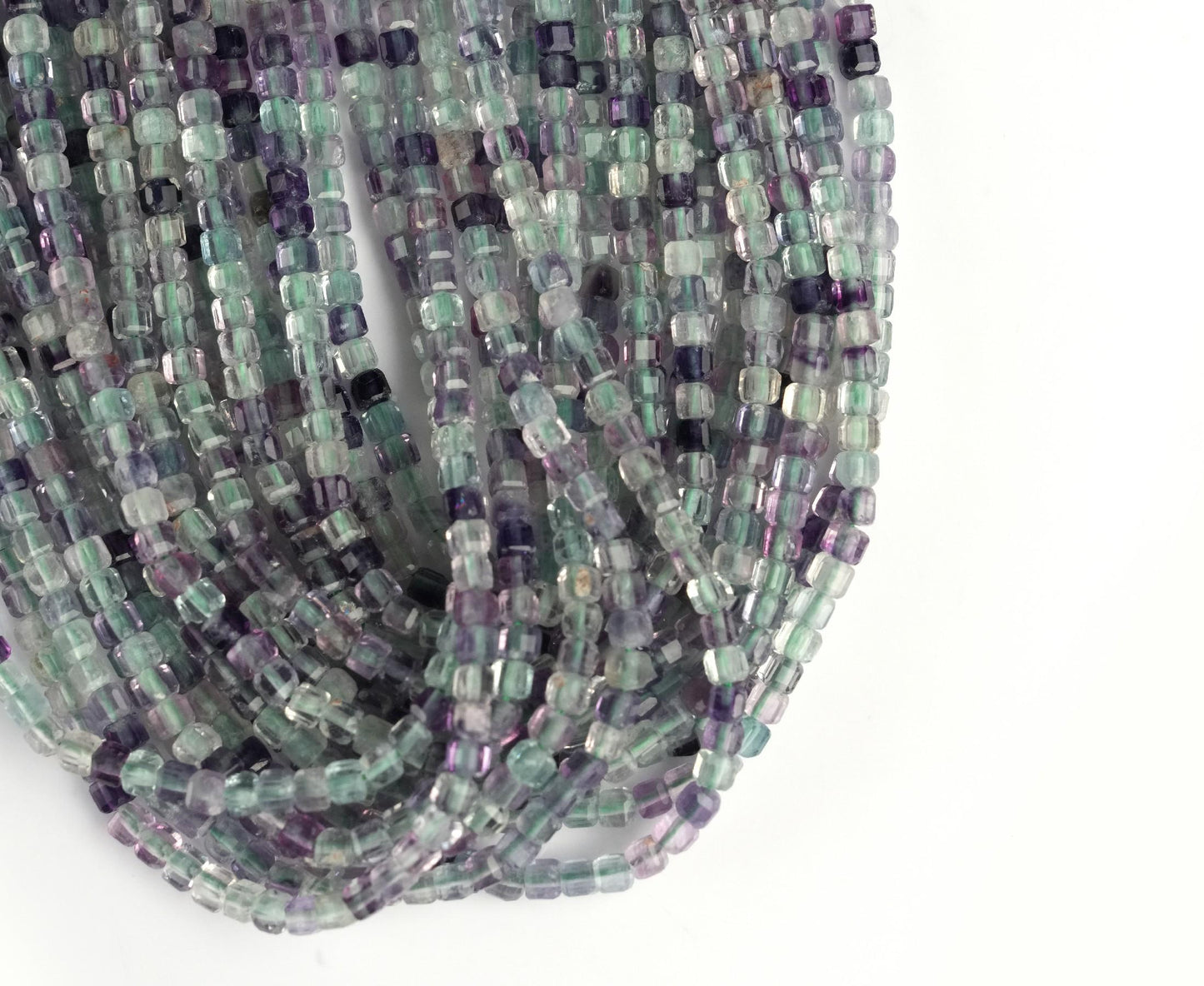 Natural Multi Fluorite Gemstone Cube/Box Micro Faceted Beads String 15.5 Inches Long 2/3/4/6 MM for Jewelry Making and Crafting - AS & JG