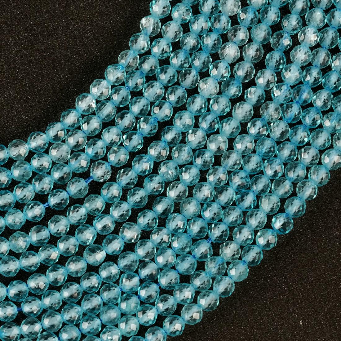 Natural Blue Topaz Gemstone Round Micro Faceted Beads String 15.5 Inches Long 2/3/4/5 MM for Jewelry Making and Crafting - AS & JG