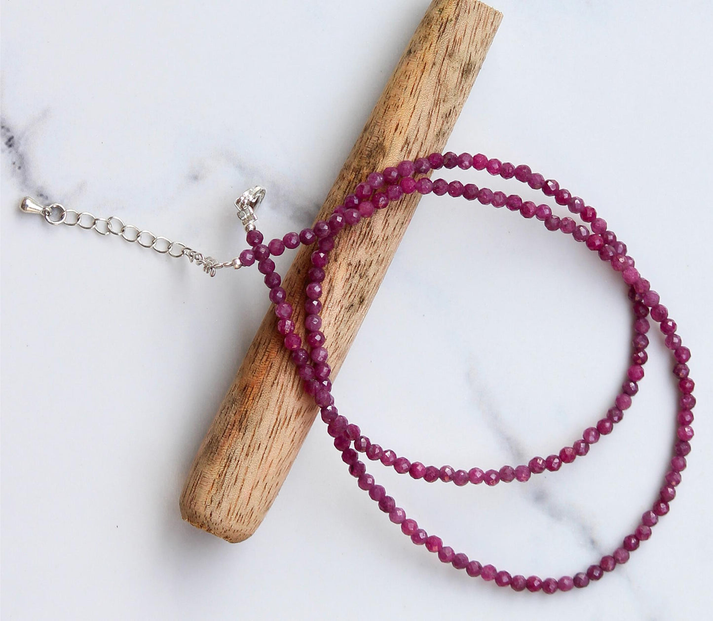 Genuine Ruby Beads Necklace / Handcrafted Adjustable Mala Necklace / 3 MM Round Micro Faceted Beaded Necklace Jewelry - AS & JG