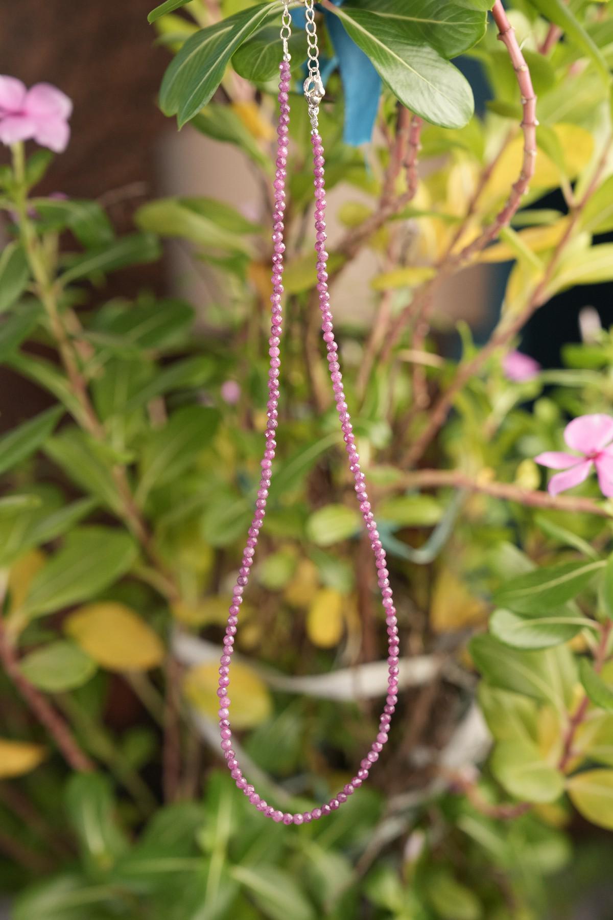 Genuine Ruby Beads Necklace / Handcrafted Adjustable Mala Necklace / 3 MM Round Micro Faceted Beaded Necklace Jewelry - AS & JG