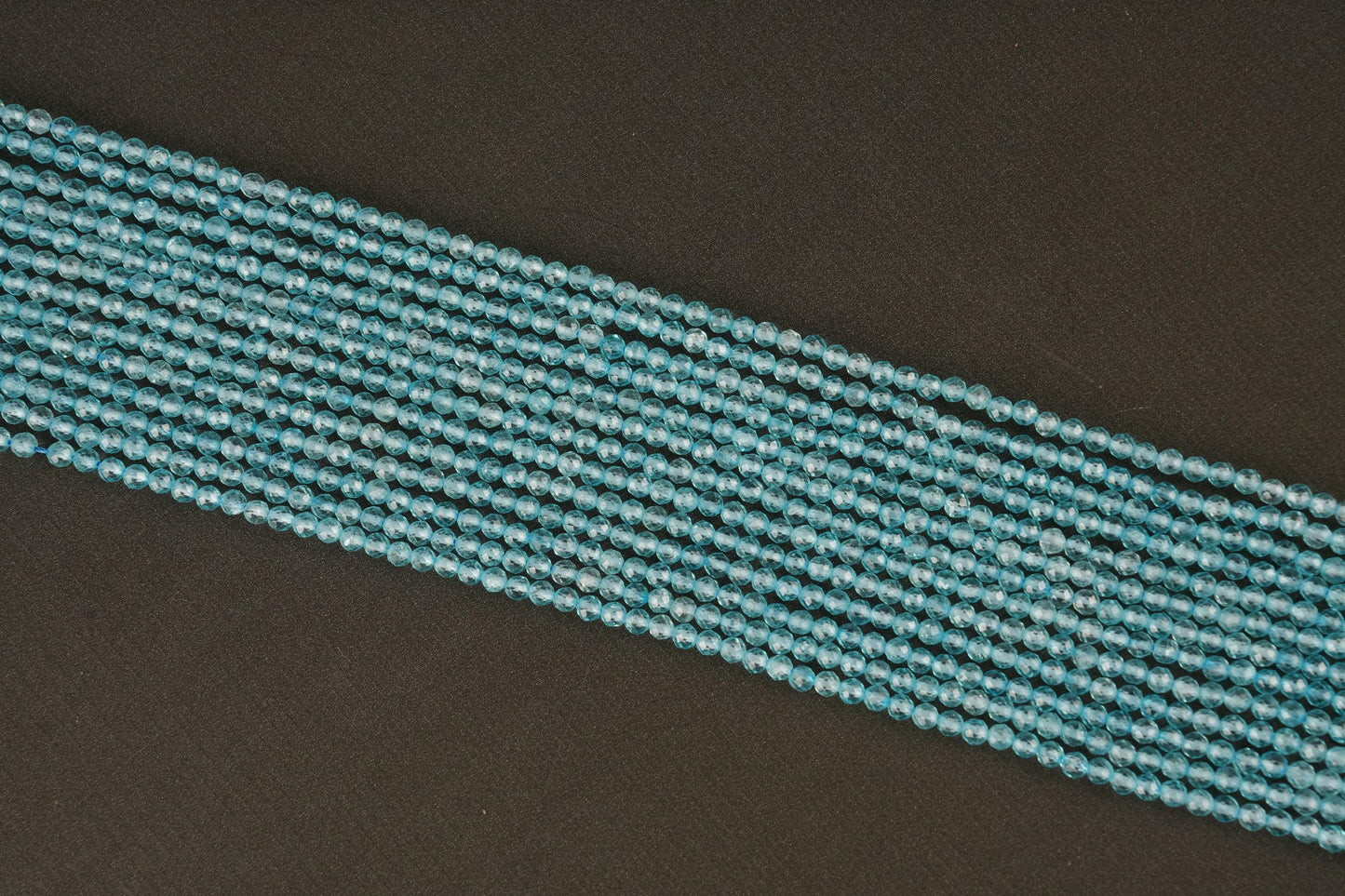 Natural Blue Topaz Gemstone Round Micro Faceted Beads String 15.5 Inches Long 2/3/4/5 MM for Jewelry Making and Crafting - AS & JG