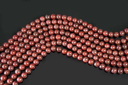Natural Dark Red Jasper Gemstone Round Smooth Beads String 15.5 Inches Long 4/6/8/10 MM for Jewelry Making and Crafting - AS & JG