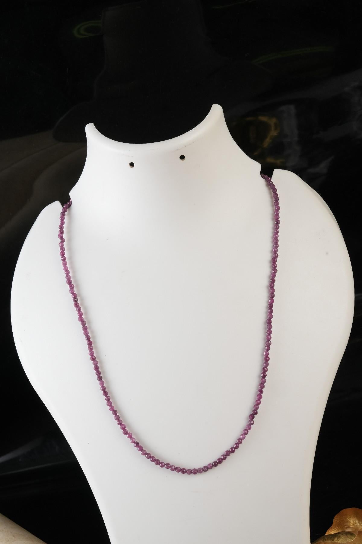 Genuine Ruby Beads Necklace / Handcrafted Adjustable Mala Necklace / 3 MM Round Micro Faceted Beaded Necklace Jewelry - AS & JG
