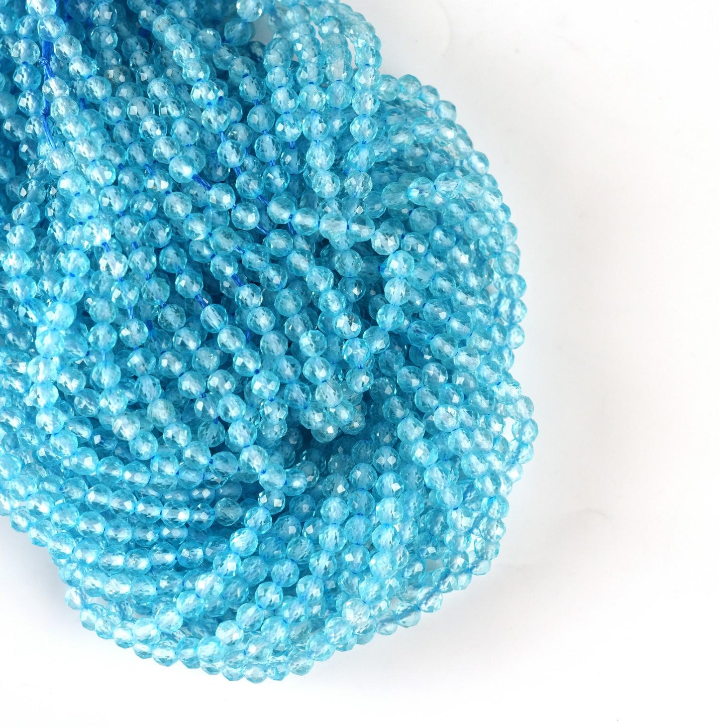 Natural Blue Topaz Gemstone Round Micro Faceted Beads String 15.5 Inches Long 2/3/4/5 MM for Jewelry Making and Crafting - AS & JG