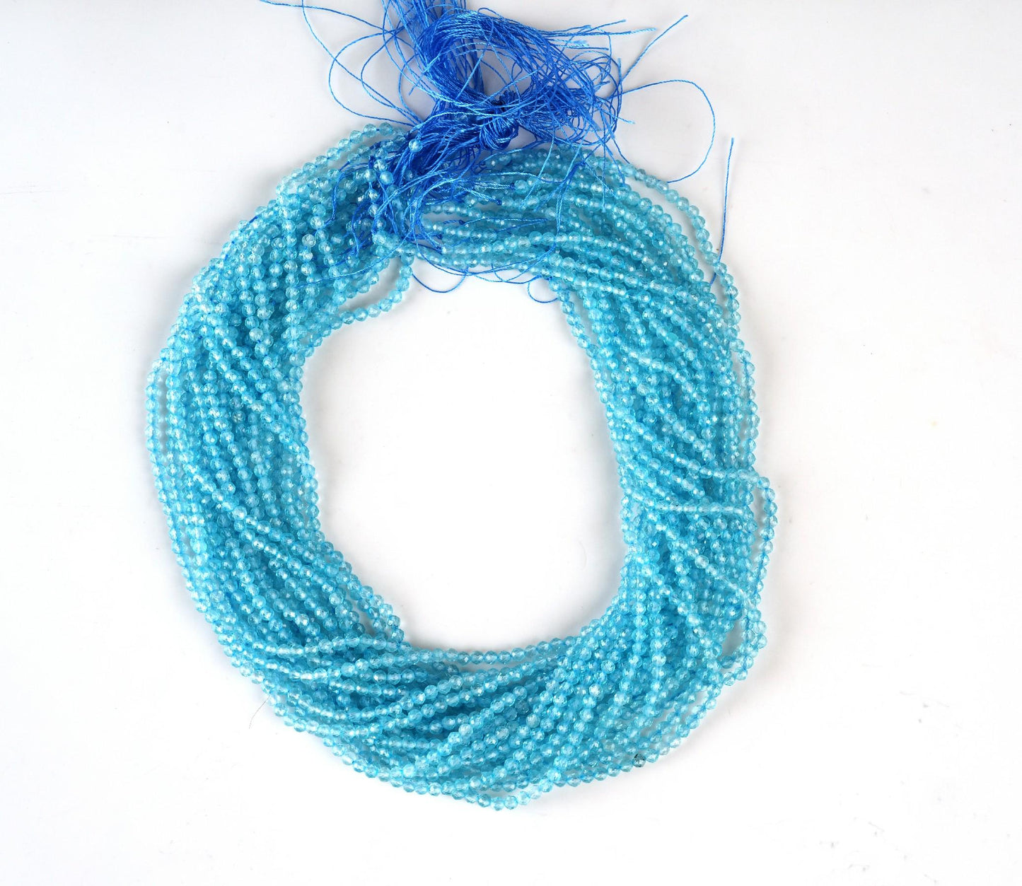 Natural Blue Topaz Gemstone Round Micro Faceted Beads String 15.5 Inches Long 2/3/4/5 MM for Jewelry Making and Crafting - AS & JG