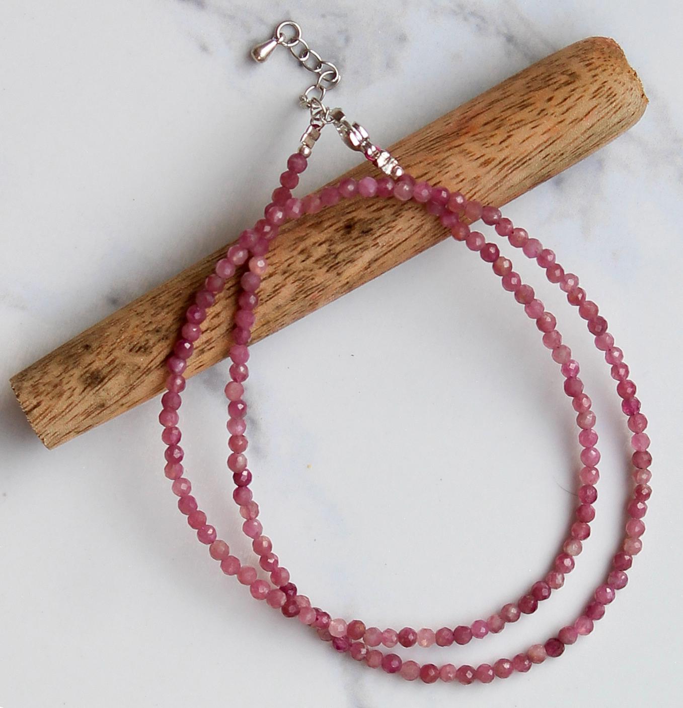 Genuine Pink Tourmaline Beads Necklace / Handcrafted Adjustable Mala Necklace / 3 MM Round Micro Faceted Beaded Necklace Jewelry - AS & JG