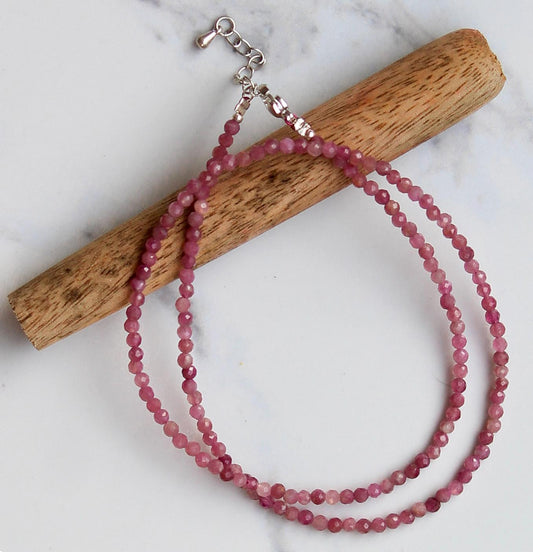 Genuine Pink Tourmaline Beads Necklace / Handcrafted Adjustable Mala Necklace / 3 MM Round Micro Faceted Beaded Necklace Jewelry - AS & JG