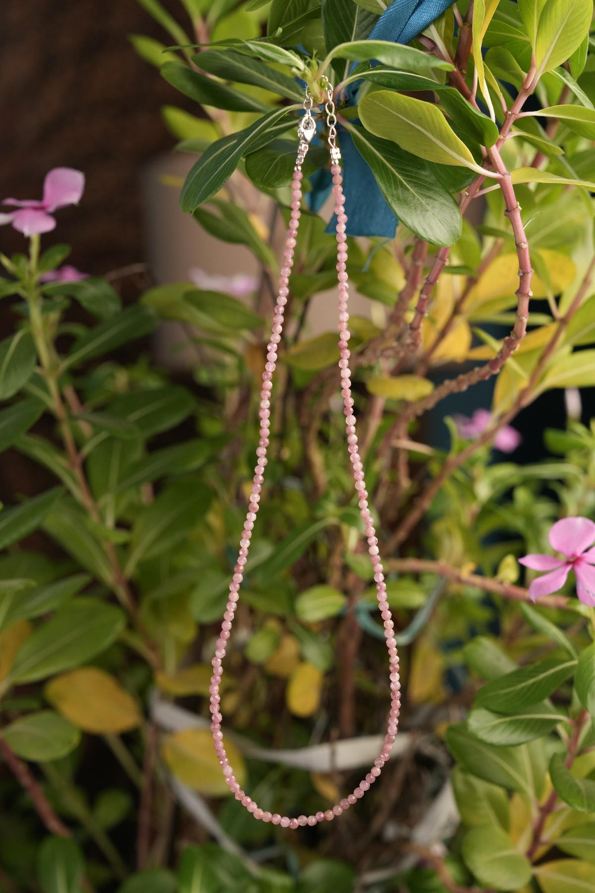 Genuine Pink Tourmaline Beads Necklace / Handcrafted Adjustable Mala Necklace / 3 MM Round Micro Faceted Beaded Necklace Jewelry - AS & JG