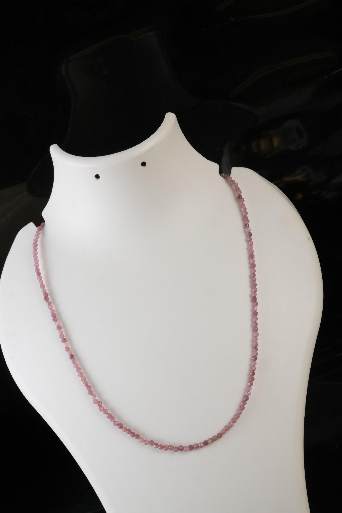Genuine Pink Tourmaline Beads Necklace / Handcrafted Adjustable Mala Necklace / 3 MM Round Micro Faceted Beaded Necklace Jewelry - AS & JG