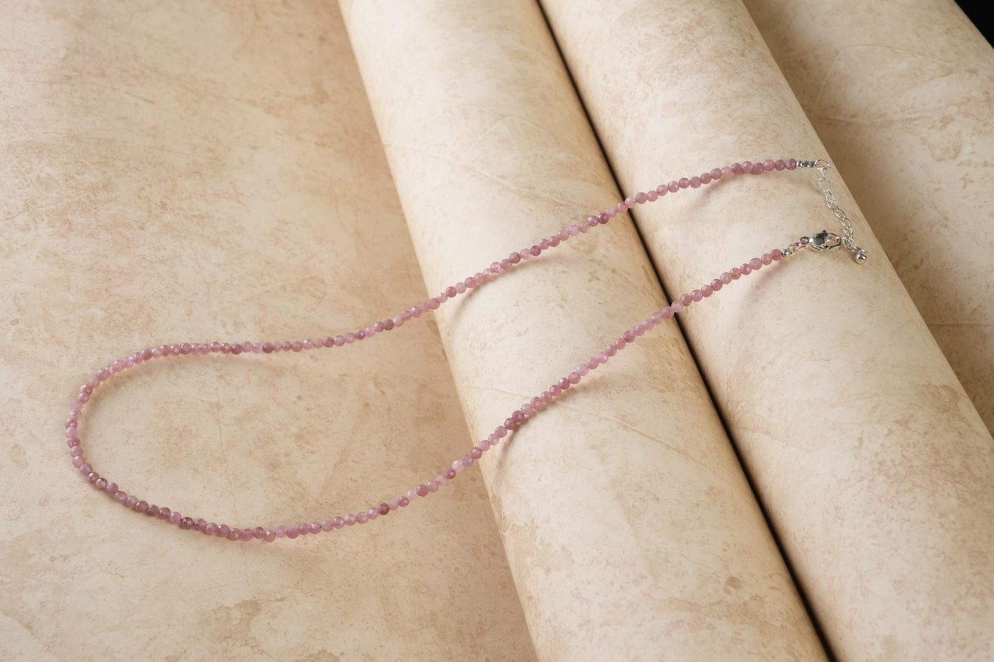 Genuine Pink Tourmaline Beads Necklace / Handcrafted Adjustable Mala Necklace / 3 MM Round Micro Faceted Beaded Necklace Jewelry - AS & JG