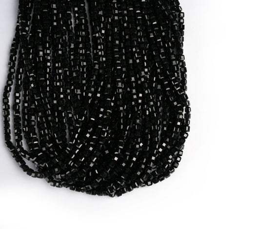 Natural Black Spinel Gemstone Cube/Box Micro Faceted Beads String 15.5 Inches Long 2/3/4/6 MM for Jewelry Making and Crafting - AS & JG