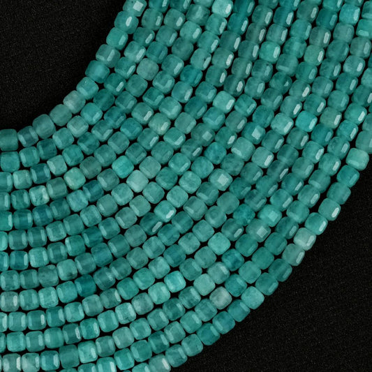 Natural Amazonite Gemstone Cube/Box Micro Faceted Beads String 15.5 Inches Long 2/3/4/6 MM for Jewelry Making and Crafting - AS & JG