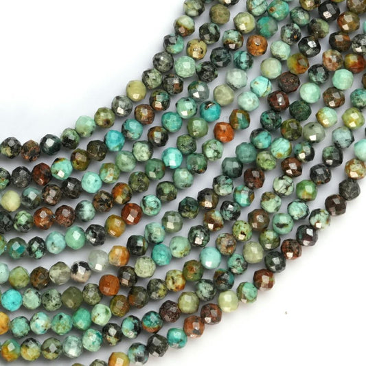 Natural African Turquoise Gemstone Round Micro Faceted Beads String 15.5 Inches Long 2/3/4/6 MM for Jewelry Making and Crafting - AS & JG
