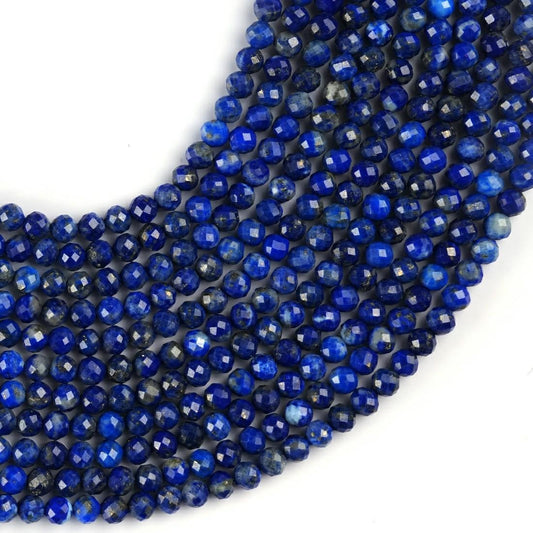 Natural Lapis Lazuli Gemstone Round Micro Faceted Beads String 15.5 Inches Long 2/3/4/6 MM for Jewelry Making and Crafting - AS & JG