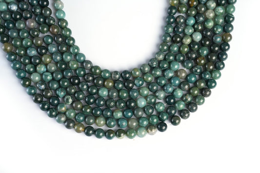 Natural Moss Agate Gemstone Round Smooth Beads String 15.5 Inches Long 4/6/8/10 MM for Jewelry Making and Crafting - AS & JG