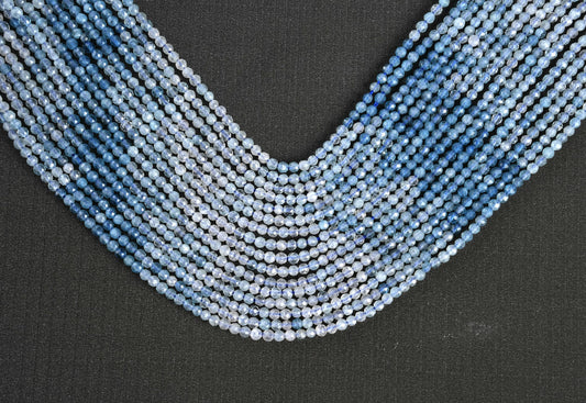 Natural Aquamarine Shaded Gemstone Round Micro Faceted Beads String 15.5 Inches Long 2/3/4/6 MM for Jewelry Making and Crafting - AS & JG