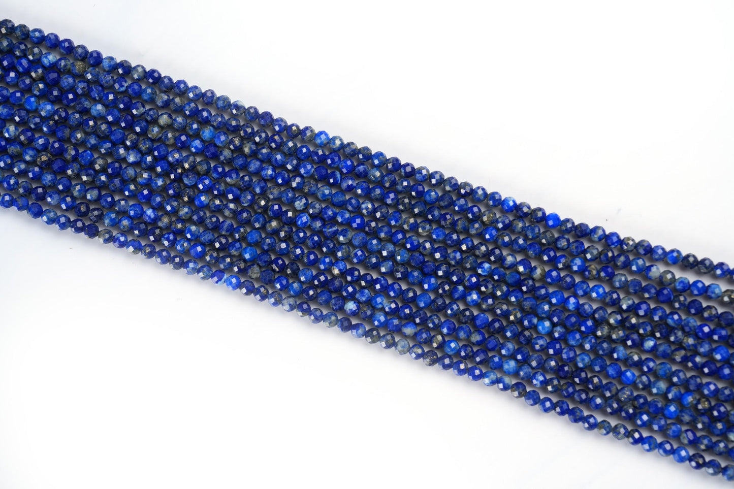 Natural Lapis Lazuli Gemstone Round Micro Faceted Beads String 15.5 Inches Long 2/3/4/6 MM for Jewelry Making and Crafting - AS & JG