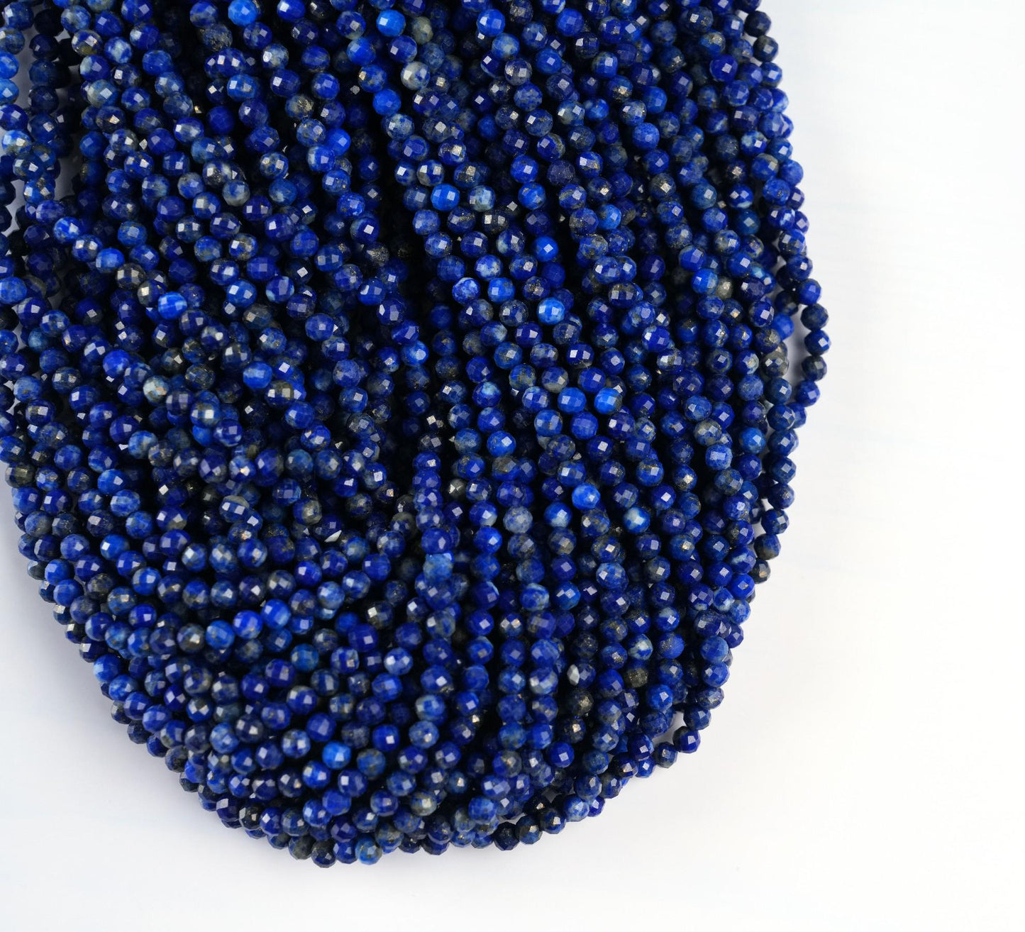 Natural Lapis Lazuli Gemstone Round Micro Faceted Beads String 15.5 Inches Long 2/3/4/6 MM for Jewelry Making and Crafting - AS & JG