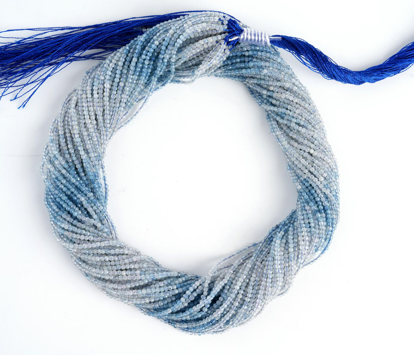 Natural Aquamarine Shaded Gemstone Round Micro Faceted Beads String 15.5 Inches Long 2/3/4/6 MM for Jewelry Making and Crafting - AS & JG