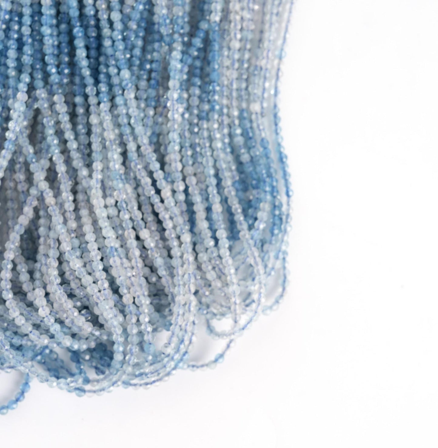Natural Aquamarine Shaded Gemstone Round Micro Faceted Beads String 15.5 Inches Long 2/3/4/6 MM for Jewelry Making and Crafting - AS & JG