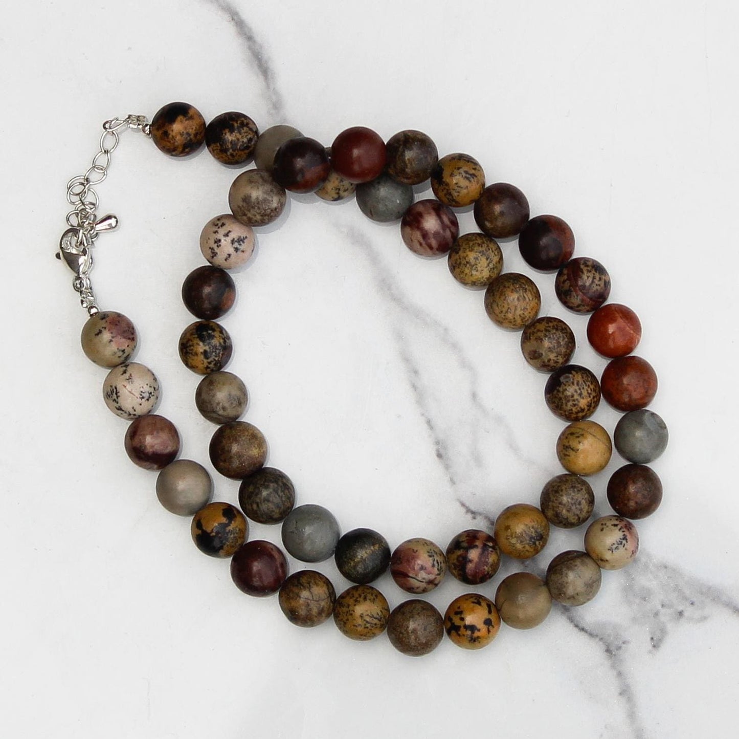 Genuine Leopard Skin Jasper Beads Necklace / Handcrafted Adjustable Mala Necklace / 8 MM Round Smooth Beaded Necklace Jewelry For Her -AS&JG