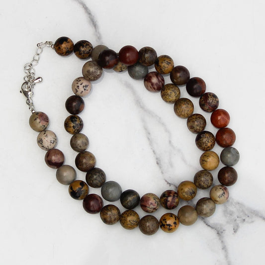 Genuine Leopard Skin Jasper Beads Necklace / Handcrafted Adjustable Mala Necklace / 8 MM Round Smooth Beaded Necklace Jewelry For Her -AS&JG