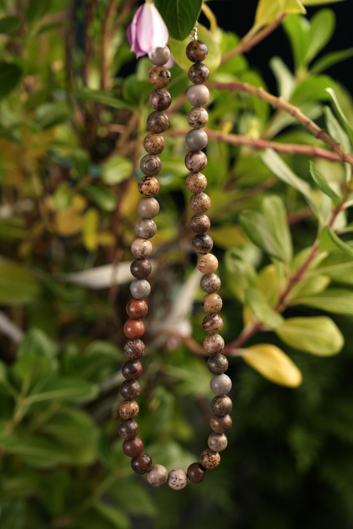 Genuine Leopard Skin Jasper Beads Necklace / Handcrafted Adjustable Mala Necklace / 8 MM Round Smooth Beaded Necklace Jewelry For Her -AS&JG