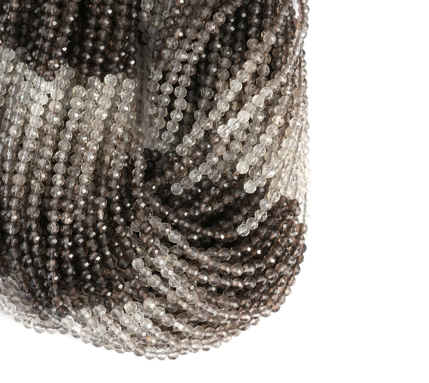 Natural Smoky Quartz Shaded Gemstone Round Micro Faceted Beads String 15.5 Inches Long 2/3/4/6 MM for Jewelry Making and Crafting - AS & JG