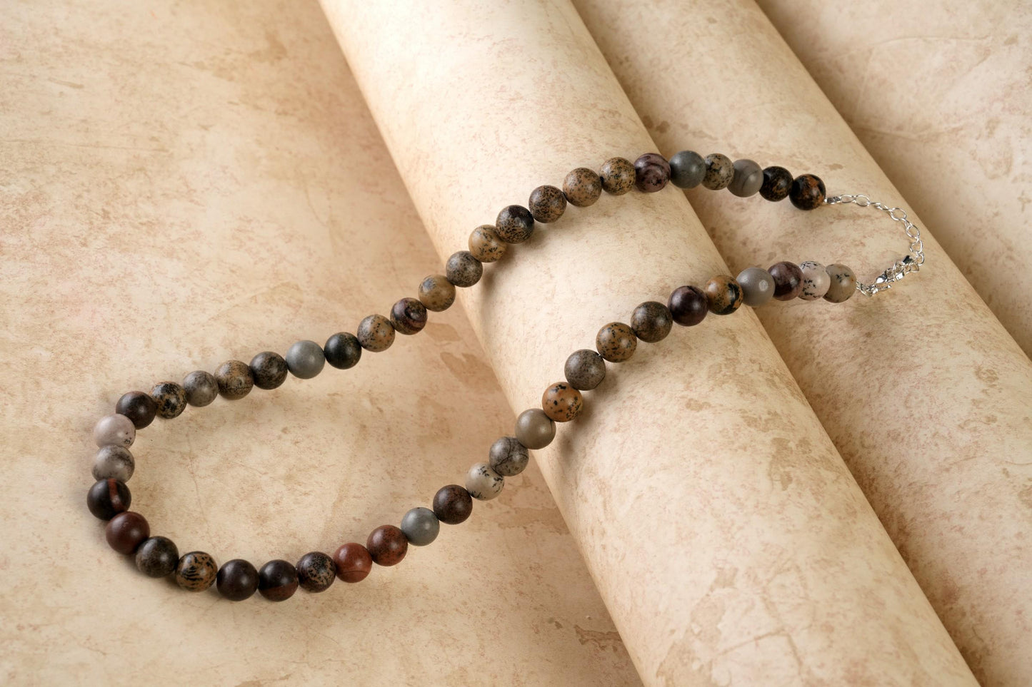 Genuine Leopard Skin Jasper Beads Necklace / Handcrafted Adjustable Mala Necklace / 8 MM Round Smooth Beaded Necklace Jewelry For Her -AS&JG
