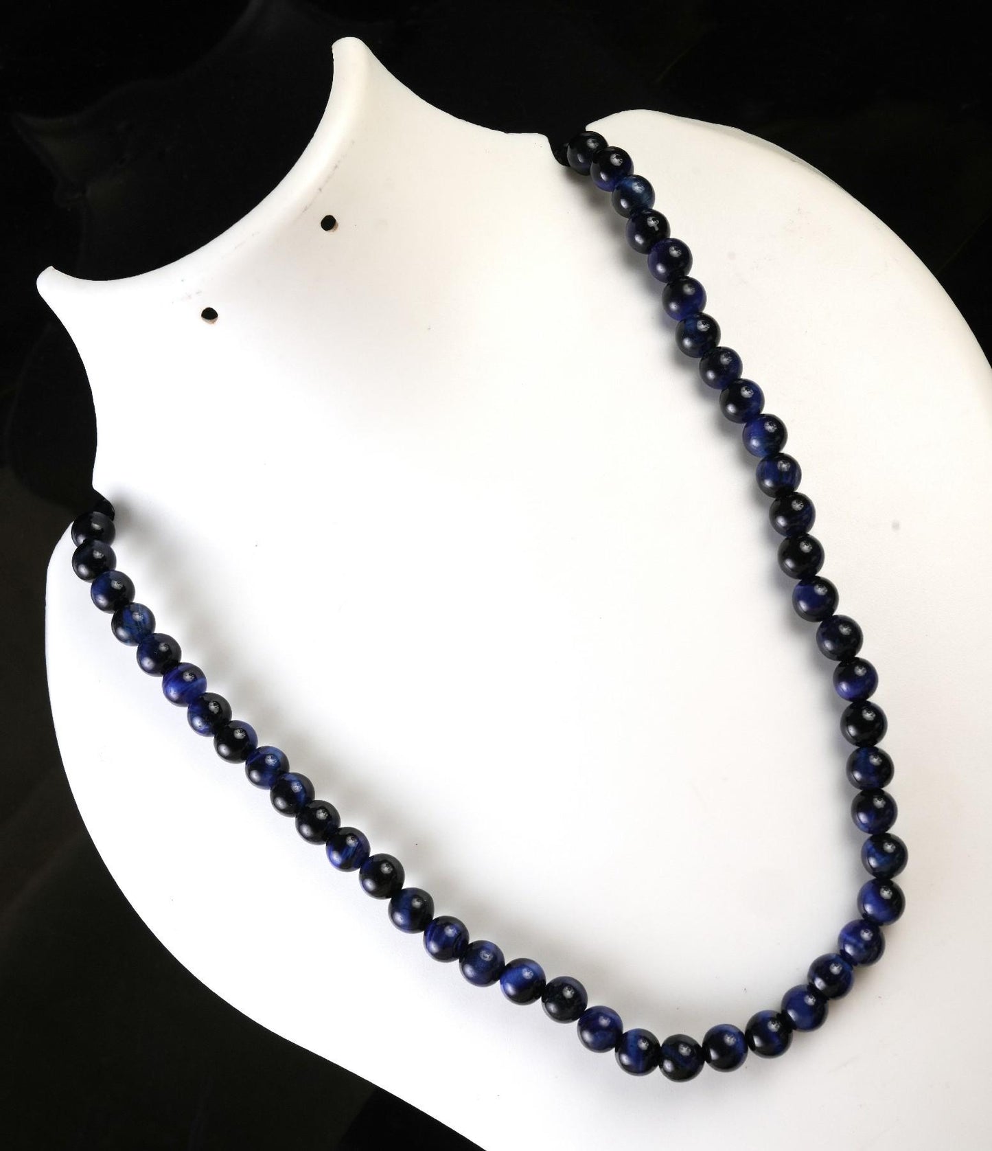 Genuine Blue Tiger's Eye Beads Necklace / Handcrafted Adjustable Mala Necklace / 8 MM Round Smooth Beaded Necklace Jewelry For Her - AS & JG