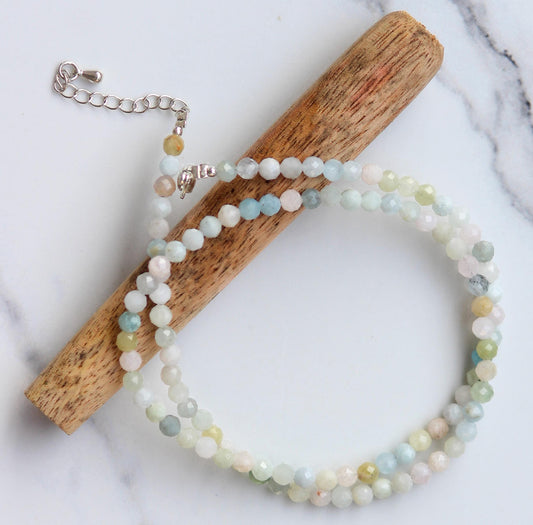 Genuine Morganite Beads Necklace / Handcrafted Adjustable Mala Necklace / 3 MM Round Micro Faceted Beaded Necklace Jewelry - AS & JG