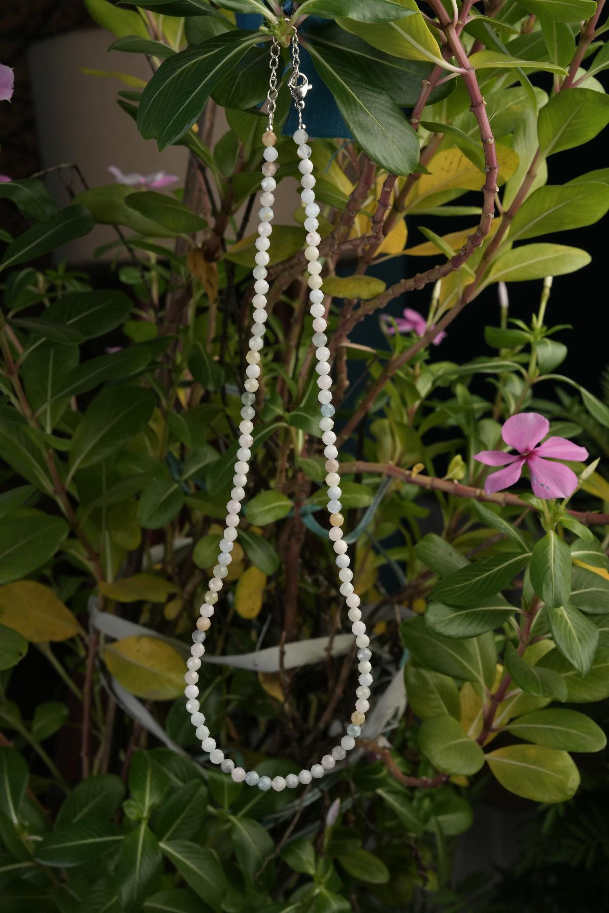 Genuine Morganite Beads Necklace / Handcrafted Adjustable Mala Necklace / 3 MM Round Micro Faceted Beaded Necklace Jewelry - AS & JG
