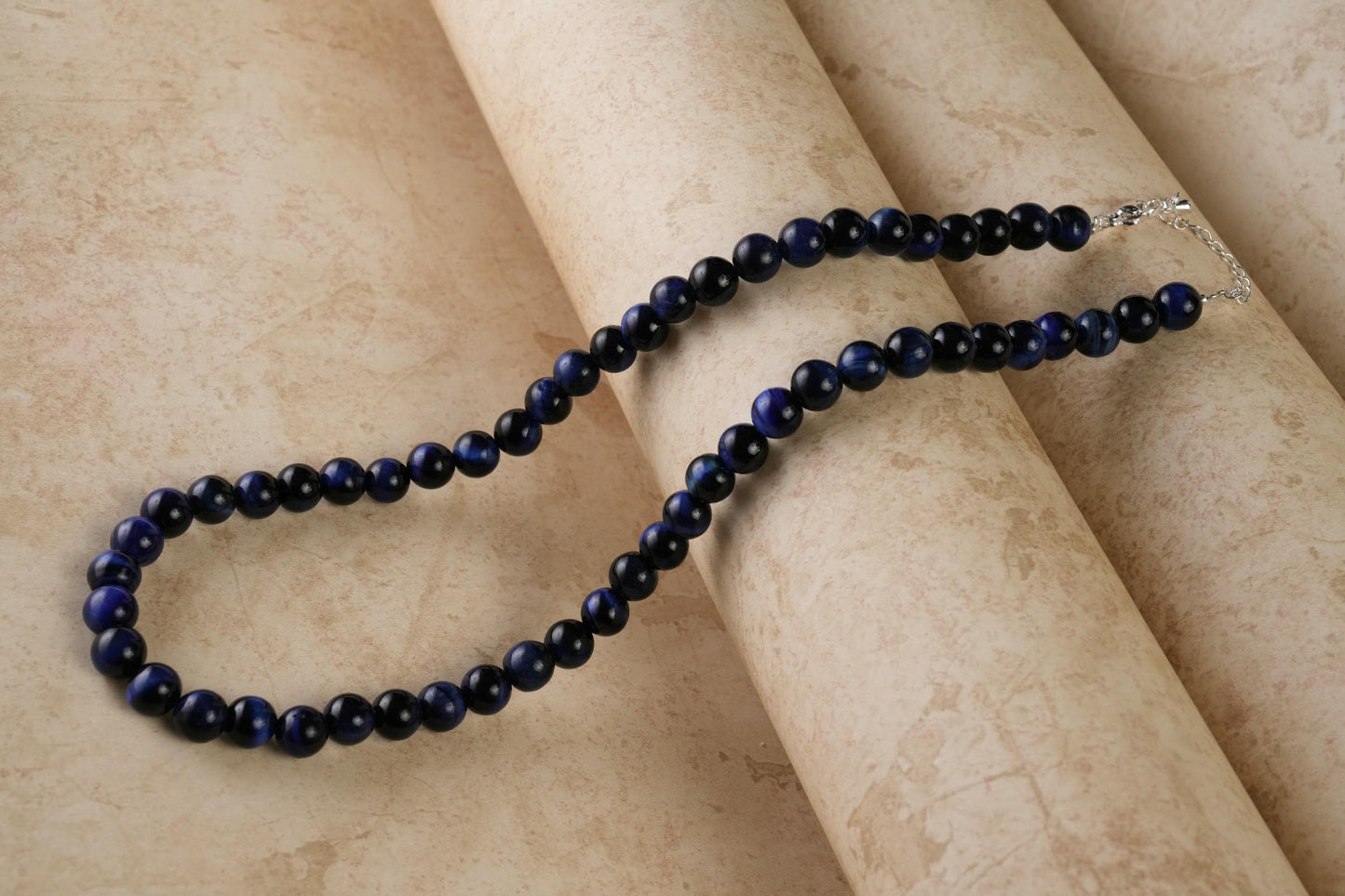 Genuine Blue Tiger's Eye Beads Necklace / Handcrafted Adjustable Mala Necklace / 8 MM Round Smooth Beaded Necklace Jewelry For Her - AS & JG