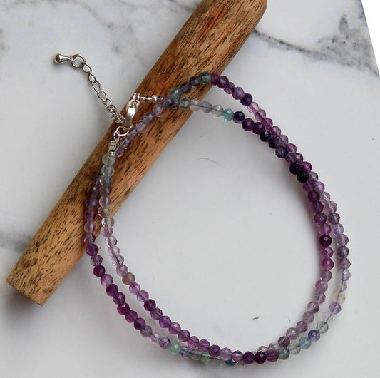 Genuine Fluorite Shaded Beads Necklace / Handcrafted Adjustable Mala Necklace / 3 MM Round Micro Faceted Beaded Necklace Jewelry - AS & JG