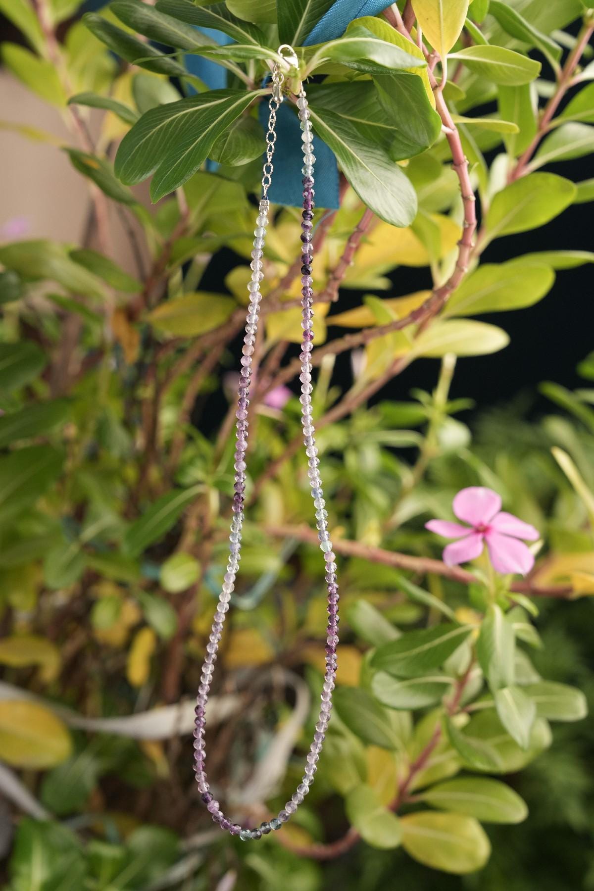 Genuine Fluorite Shaded Beads Necklace / Handcrafted Adjustable Mala Necklace / 3 MM Round Micro Faceted Beaded Necklace Jewelry - AS & JG