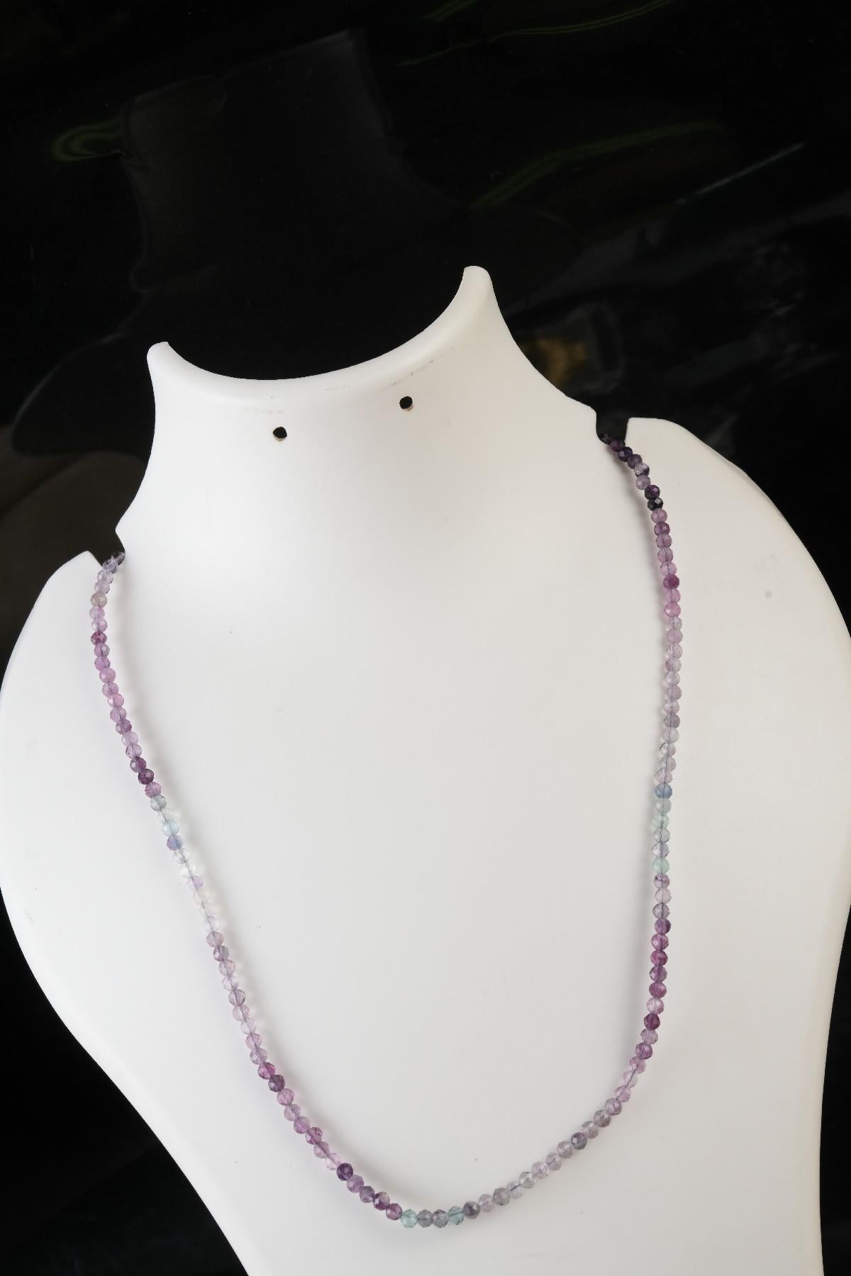 Genuine Fluorite Shaded Beads Necklace / Handcrafted Adjustable Mala Necklace / 3 MM Round Micro Faceted Beaded Necklace Jewelry - AS & JG