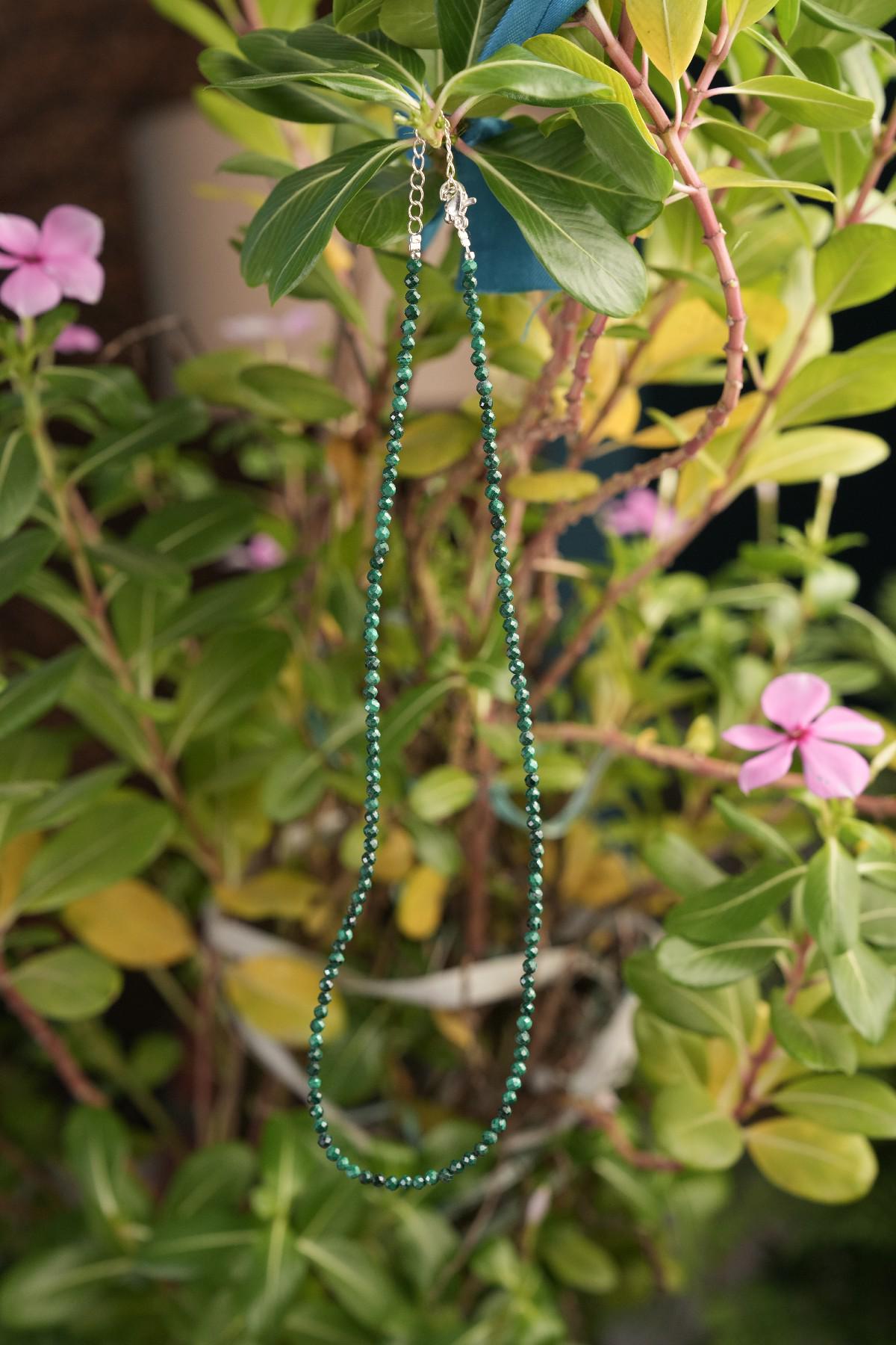 Genuine Malachite Beads Necklace / Handcrafted Adjustable Mala Necklace / 3 MM Round Micro Faceted Beaded Necklace Jewelry - AS & JG
