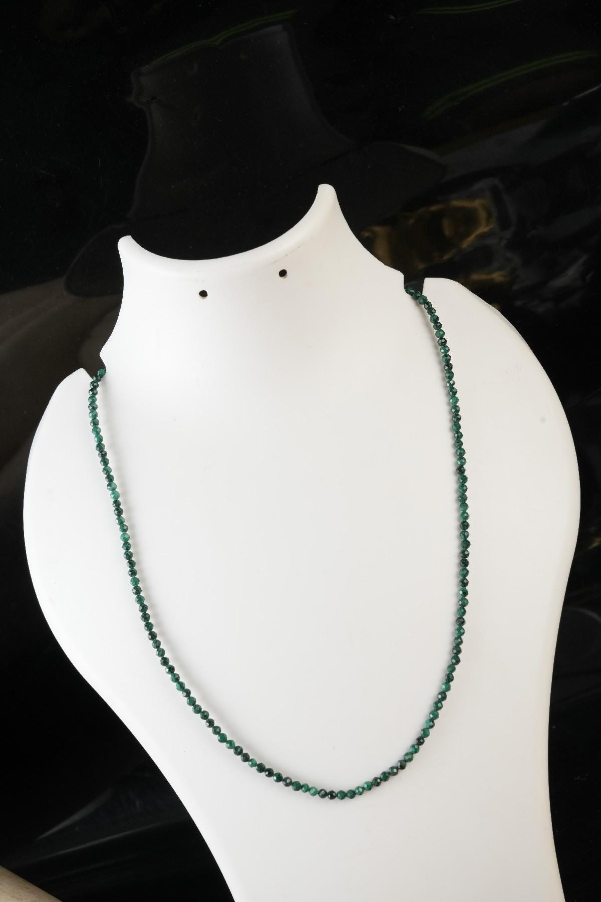 Genuine Malachite Beads Necklace / Handcrafted Adjustable Mala Necklace / 3 MM Round Micro Faceted Beaded Necklace Jewelry - AS & JG