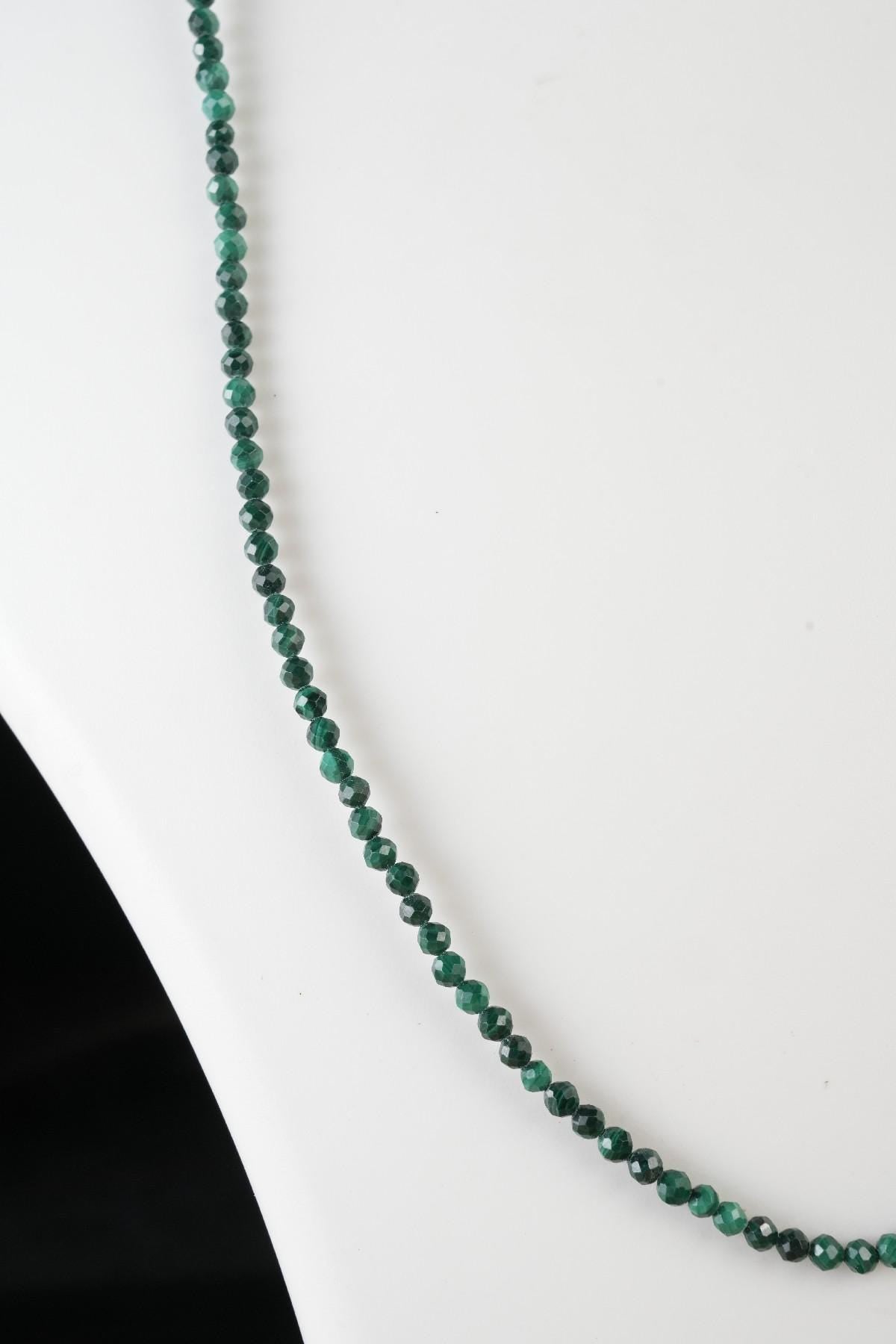 Genuine Malachite Beads Necklace / Handcrafted Adjustable Mala Necklace / 3 MM Round Micro Faceted Beaded Necklace Jewelry - AS & JG