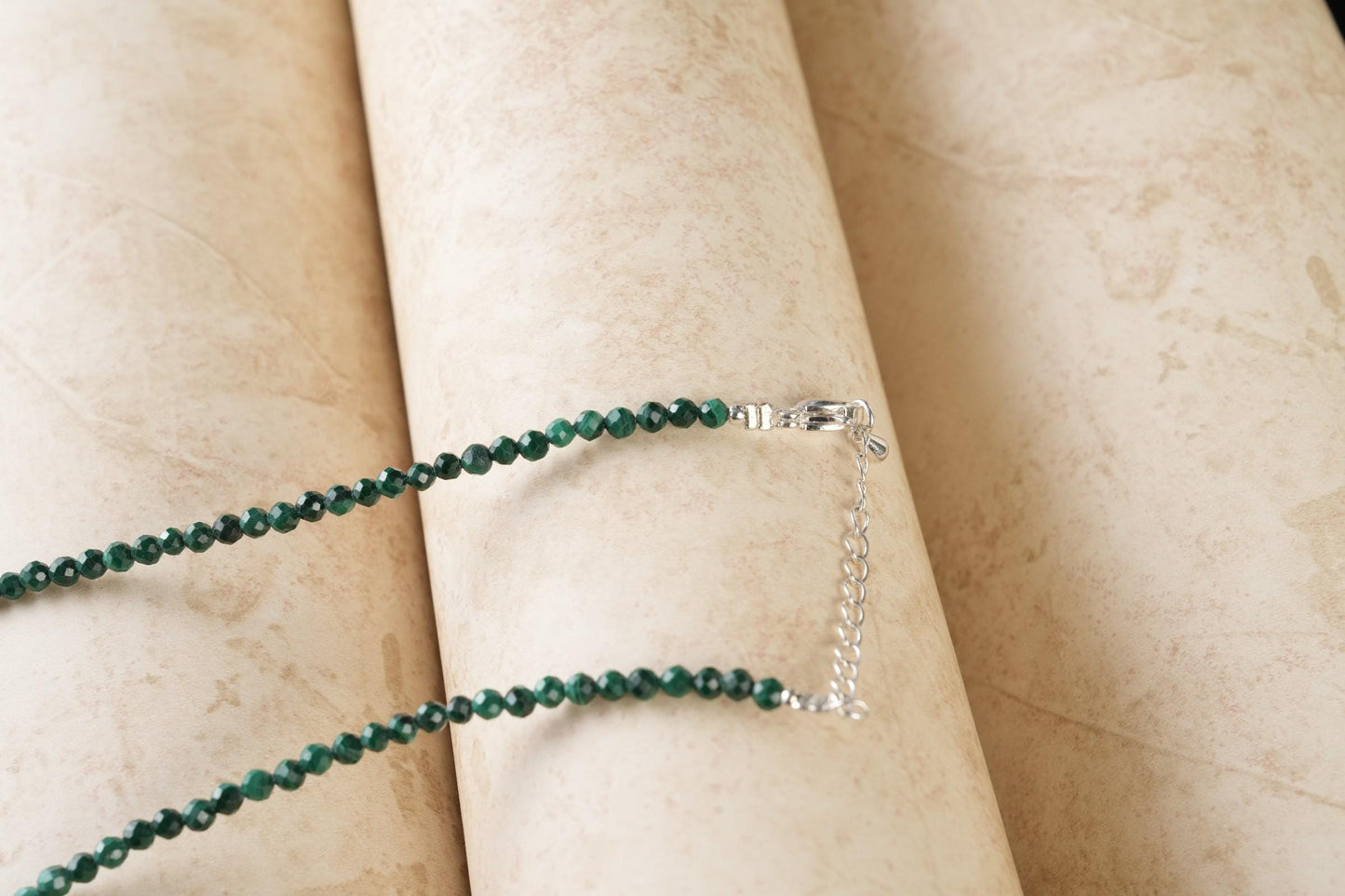 Genuine Malachite Beads Necklace / Handcrafted Adjustable Mala Necklace / 3 MM Round Micro Faceted Beaded Necklace Jewelry - AS & JG
