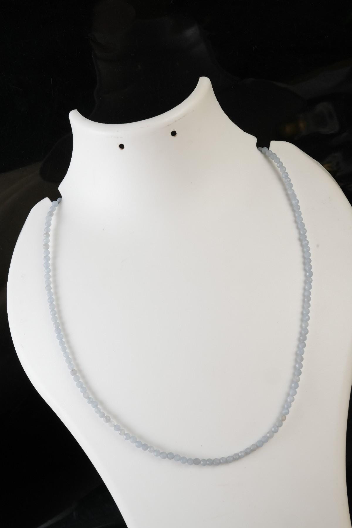 Genuine Angelite Beads Necklace / Handcrafted Adjustable Mala Necklace / 3 MM Round Micro Faceted Beaded Necklace Jewelry - AS & JG