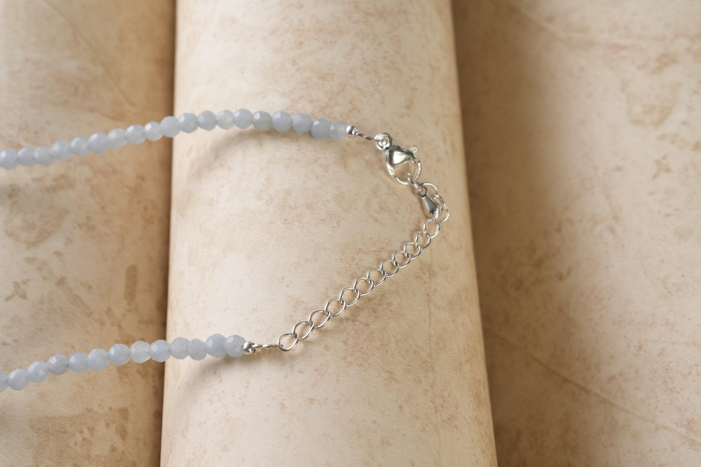 Genuine Angelite Beads Necklace / Handcrafted Adjustable Mala Necklace / 3 MM Round Micro Faceted Beaded Necklace Jewelry - AS & JG