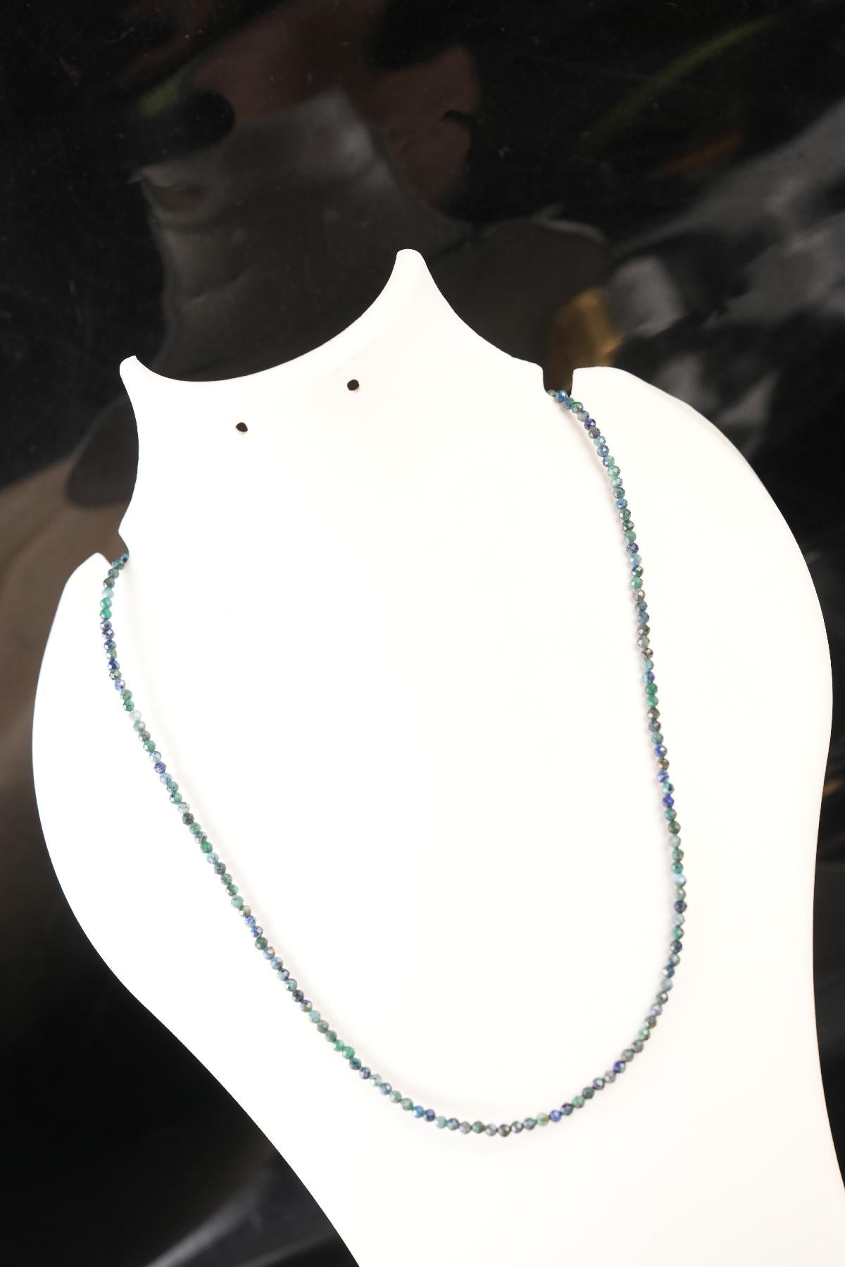 Genuine African Turquoise Beads Necklace / Handcrafted Adjustable Mala Necklace / 3 MM Round Micro Faceted Beaded Necklace Jewelry - AS & JG