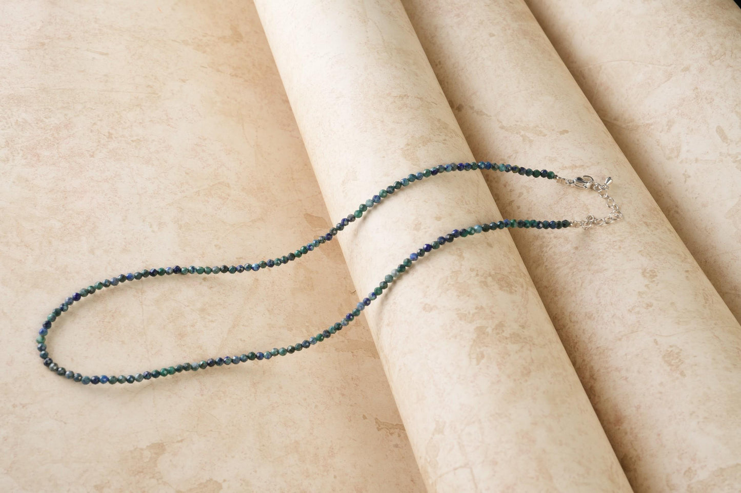 Genuine African Turquoise Beads Necklace / Handcrafted Adjustable Mala Necklace / 3 MM Round Micro Faceted Beaded Necklace Jewelry - AS & JG