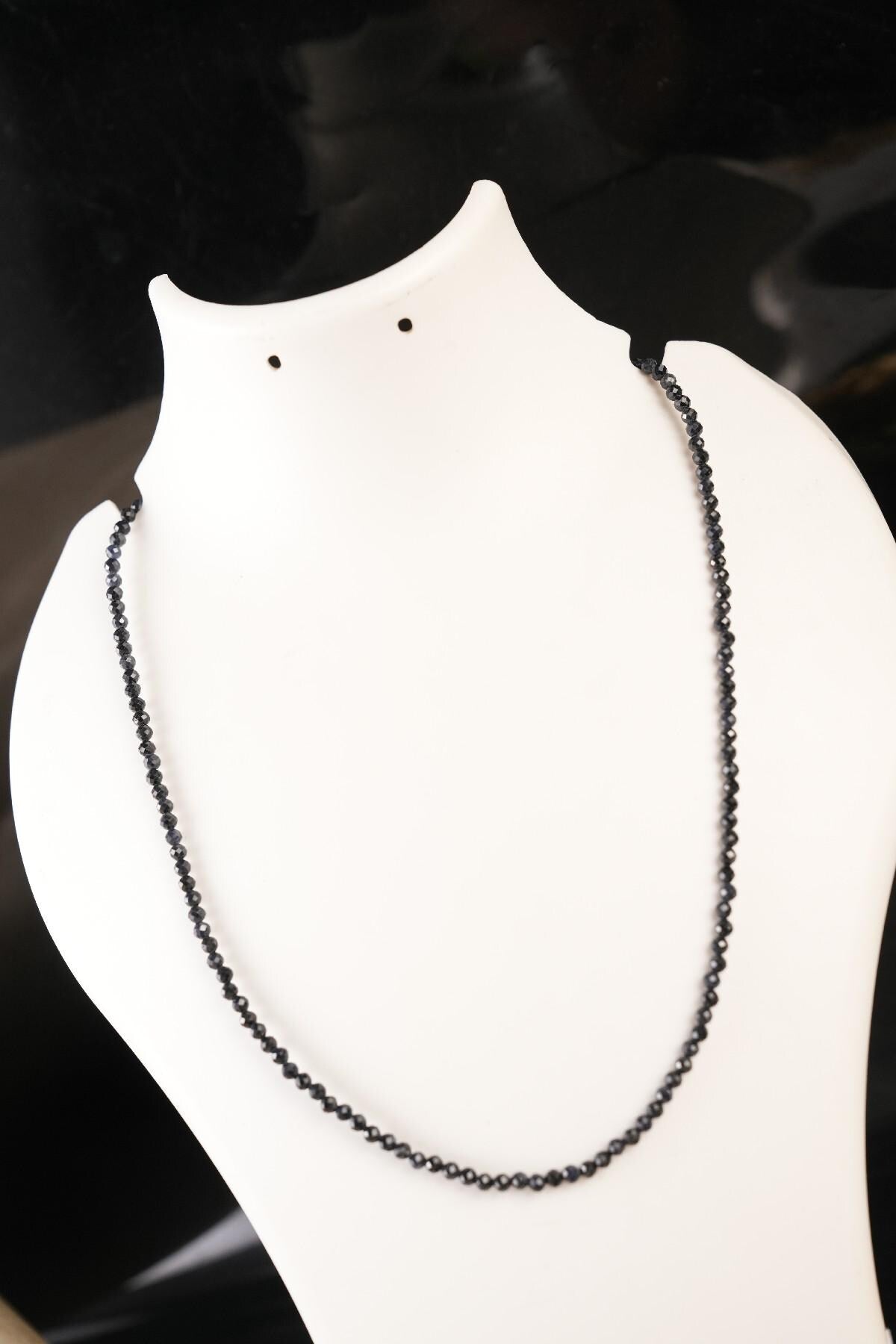 Genuine Blue Sapphire Beads Necklace / Handcrafted Adjustable Mala Necklace / 3 MM Round Micro Faceted Beaded Necklace Jewelry - AS & JG