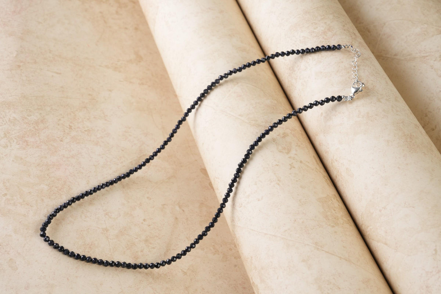 Genuine Blue Sandstone Beads Necklace / Handcrafted Adjustable Mala Necklace / 3 MM Round Micro Faceted Beaded Necklace Jewelry - AS & JG