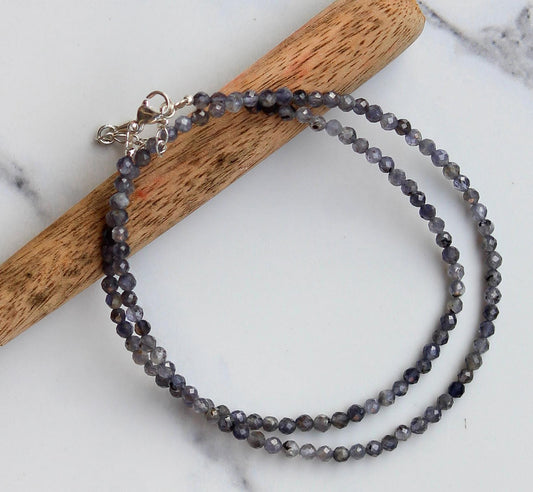 Genuine Iolite Beads Necklace / Handcrafted Adjustable Mala Necklace / 3 MM Round Micro Faceted Beaded Necklace Jewelry - AS & JG