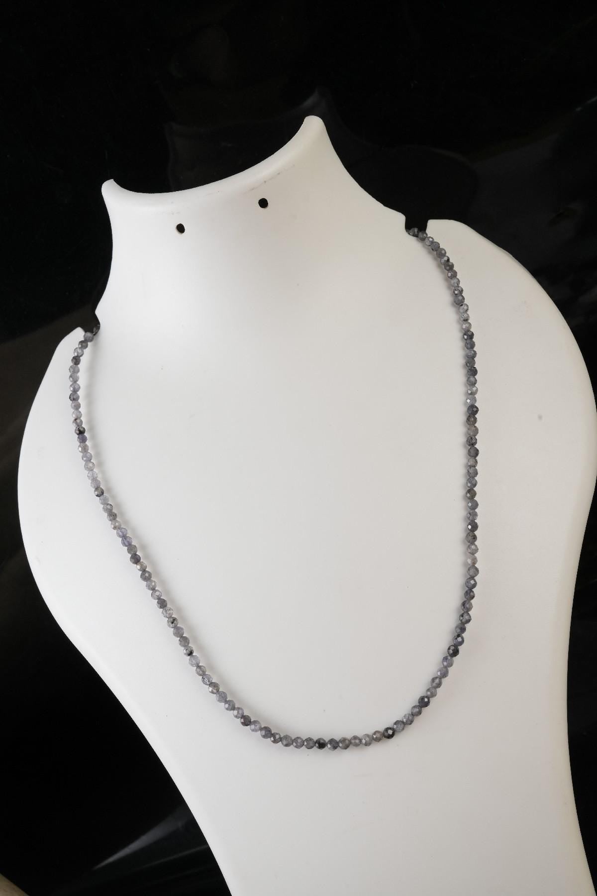 Genuine Iolite Beads Necklace / Handcrafted Adjustable Mala Necklace / 3 MM Round Micro Faceted Beaded Necklace Jewelry - AS & JG