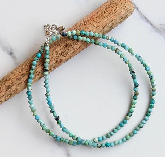 Genuine Blue Opal Beads Necklace / Handcrafted Adjustable Mala Necklace / 3 MM Round Micro Faceted Beaded Necklace Jewelry - AS & JG