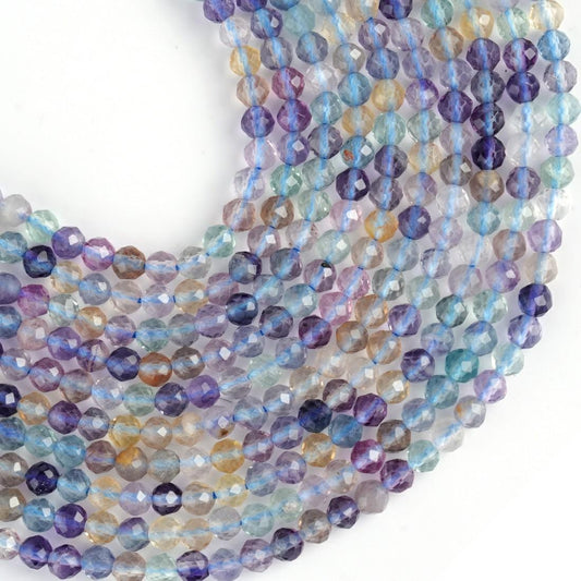Natural Fluorite Gemstone Round Micro Faceted Beads String 15.5 Inches Long 2/3/4/6 MM for Jewelry Making and Crafting - AS & JG